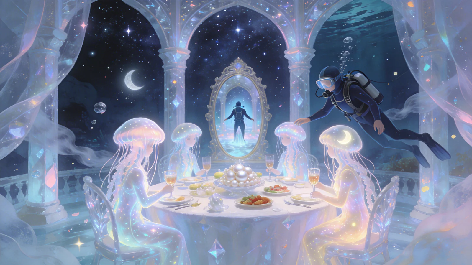 DreamX 中由 Agent 创作的水晶宫殿梦境图像